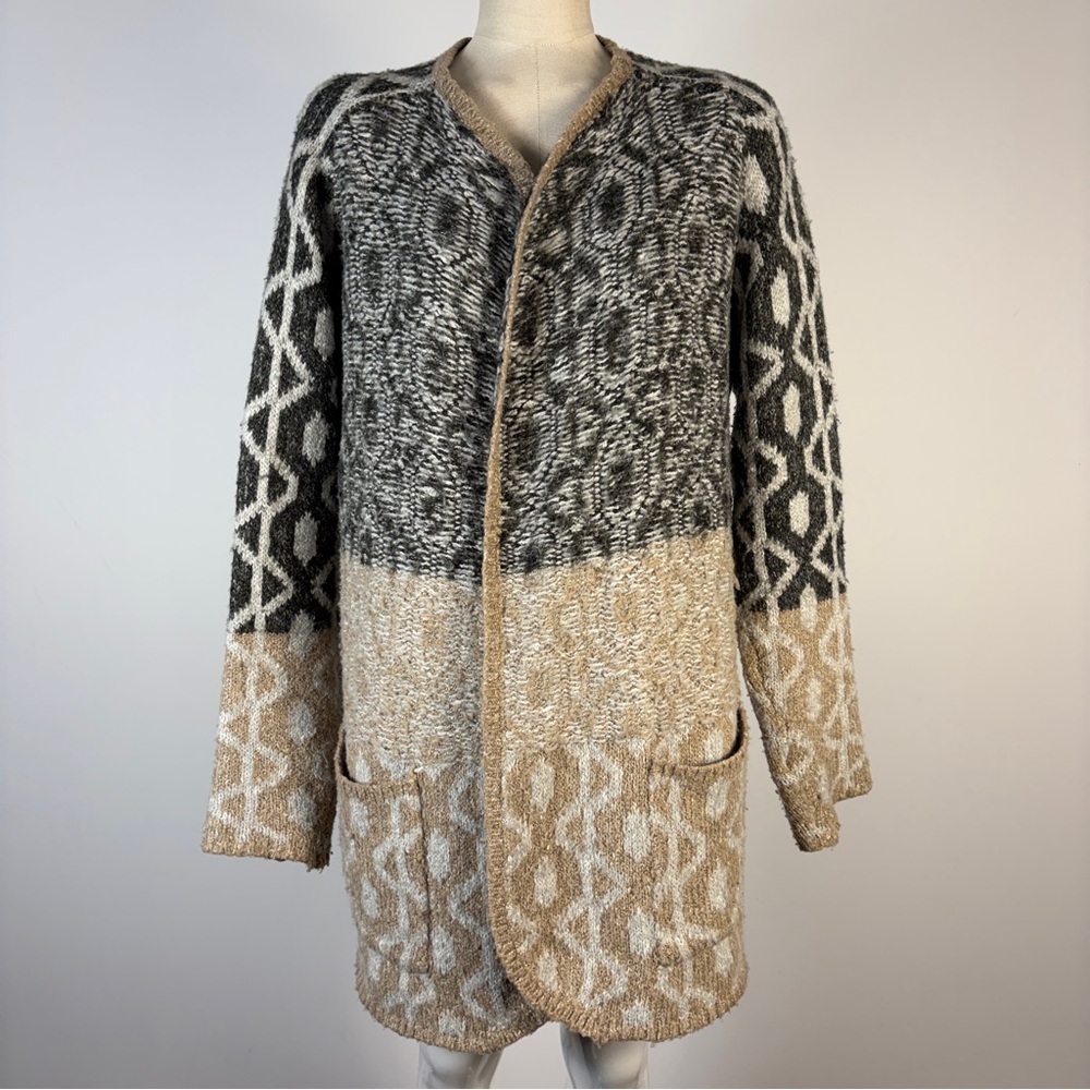 Gentle Fawn Black, Gray & Tan Patterned Open Cardigan